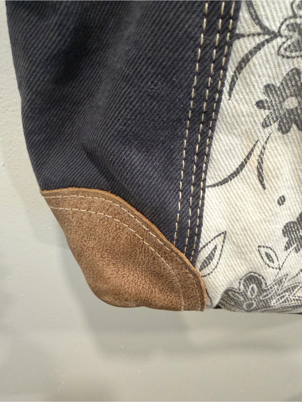 Myra Bag Black and White Floral Canvas Tote with Brown Accents - Picture 3 of 13